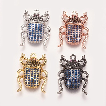 Brass Micro Pave Cubic Zirconia Pendants, Beetle