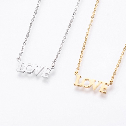 304 Stainless Steel Pendant  Necklaces, Word with LOVE