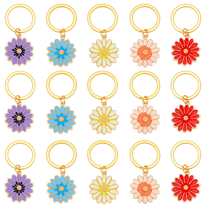 15шт 5 цвета сплав эмаль цветок брелок, с кольцом сплава