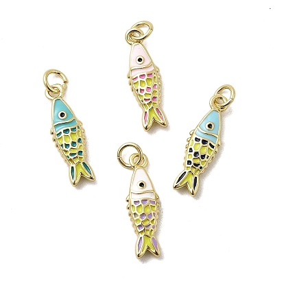 Латунь эмаль подвески, очарование рыбы, долговечный, без кадмия и без свинца, реальный 18 k позолоченный, с целью перехода в кольце