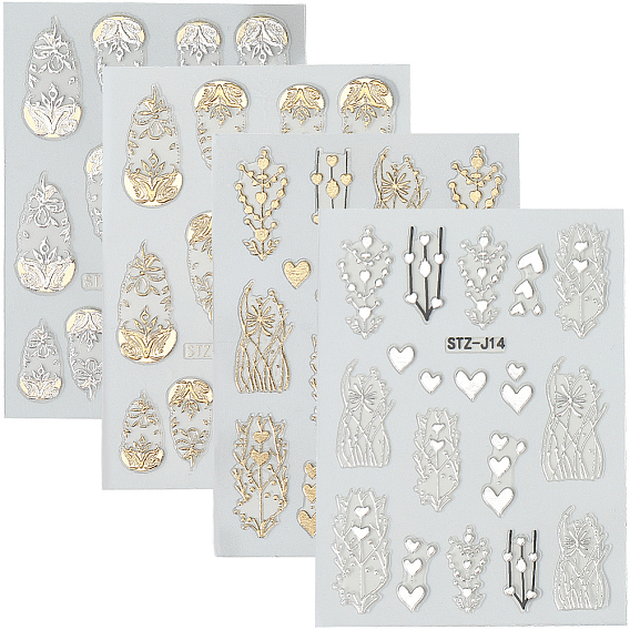 4шт 4 стили филиал самоклеящиеся наклейки для ногтей для домашних животных наклейки, для украшения ногтей