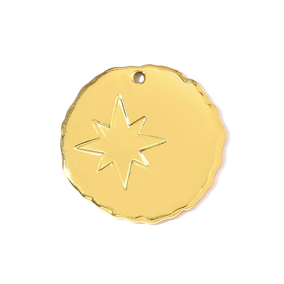 304 подвески из нержавеющей стали, плоский круглый со звездными подвесками, ионное покрытие (ip)