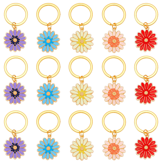 15шт 5 цвета сплав эмаль цветок брелок, с кольцом сплава