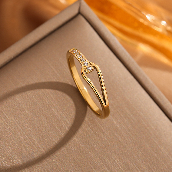 304 Кольца из нержавеющей стали с микропаве из прозрачного кубического циркония, слеза