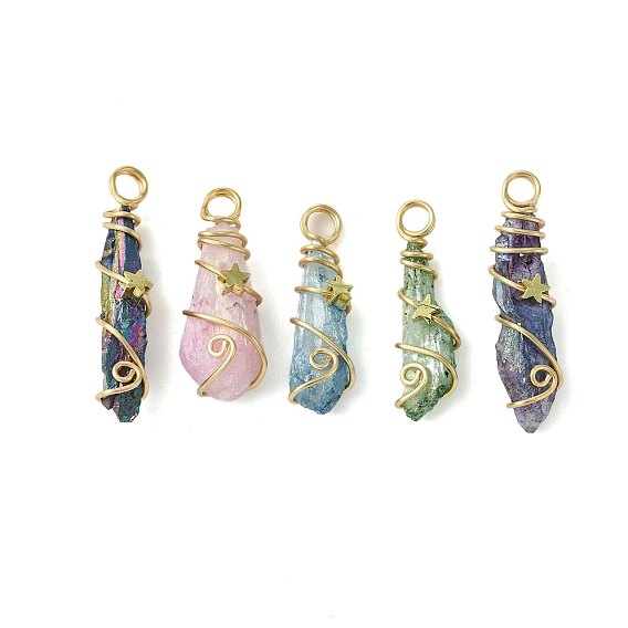 Гальванические хрустальные подвески природного кварца, Подвески-самородки со звездой из медной проволоки, разноцветные