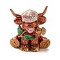 Highland Cow with Rose Flower Enamel Pins, Alloy Lapel Pins for Clothes, Light Gold