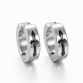 304 Stainless Steel Clip-on Earrings, with Enamel and Cross