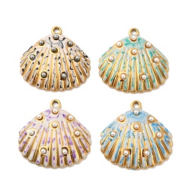 304 Подвески из нержавеющей стали с ионным покрытием (IP), с эмалью и ракушечными бусинами, подвески в форме ракушек, реальный 18 k позолоченный, без кадмия, без никеля и без свинца