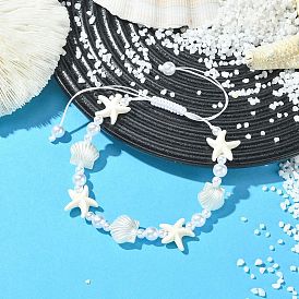 Регулируемые браслеты из бисера в форме морской звезды и ракушки, с имитацией жемчуга и синтетической бирюзы, для женщин.