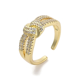 Brass Micro Pave Cubic Zirconia Open Cuff Rings, Knot