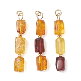 Прямоугольные подвески из натурального янтаря, украшенные бусинами., 304 фурнитура из нержавеющей стали