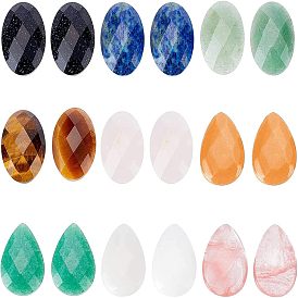 18шт 9 кабошоны из натуральных и синтетических драгоценных камней в стиле, граненые, овал и слеза
