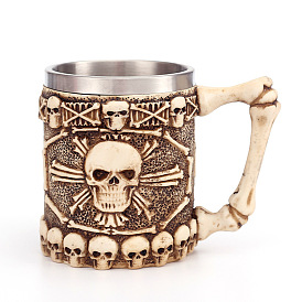 Resin & Stainless Steel 3D Column with Skull Mug, for Home Decorations Birthday Gift