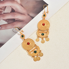 Плоские круглые серьги-кольца из сплава, с кубического циркония