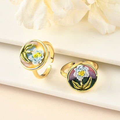 Манжеты с латунной эмалью, с натуральным пресноводным жемчугом, реальный 18 k позолоченный, без кадмия, без никеля и без свинца, плоские круглые с цветком