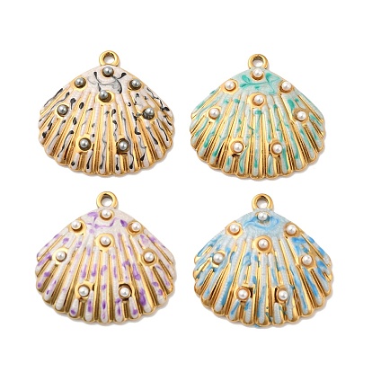 304 Подвески из нержавеющей стали с ионным покрытием (IP), с эмалью и ракушечными бусинами, подвески в форме ракушек, реальный 18 k позолоченный, без кадмия, без никеля и без свинца