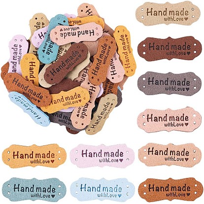 60 шт 10 цвета этикетки из искусственной кожи, с дырочками и надписью сделано с любовью, для джинсов своими руками, , обуви, аксессуары для шляп, многоугольник
