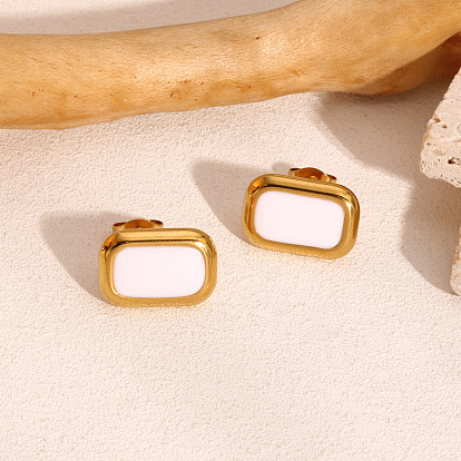 Винтажные 304 прямоугольные серьги-гвоздики из нержавеющей стали с белой эмалью для женщин