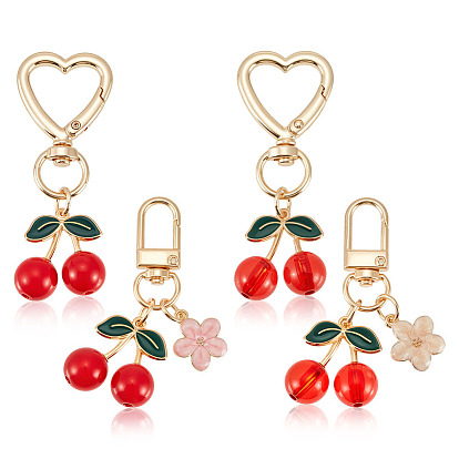 4 шт. 4 стили вишневый сплав эмалированные поворотные брелоки, с пластиковым, золотые