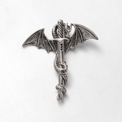 304 Stainless Steel Rhinestone Pendants, Sword with Dragon
