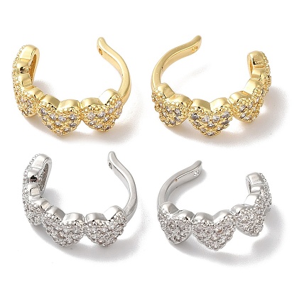 Женские серьги-каффы из латуни с микропаве и цирконием в форме сердца