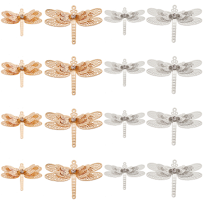 16шт 4 стиль латунные филигранные соединительные звенья наборы, с кристально горный хрусталь, стрекоза