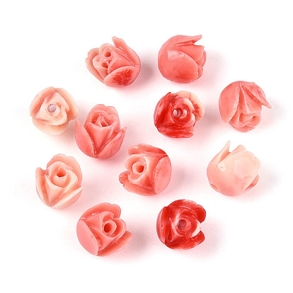 Синтетических коралловых бусин, окрашенные, два тона, роза