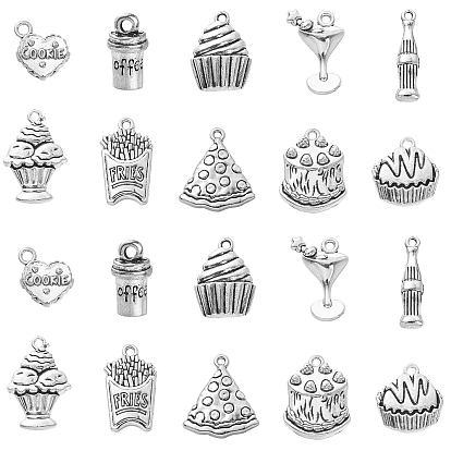 100 шт 10 стили подвески из сплава в тибетском стиле, торт и сердце и пицца и картофель фри