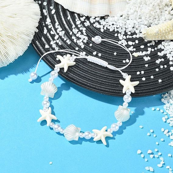 Регулируемые браслеты из бисера в форме морской звезды и ракушки, с имитацией жемчуга и синтетической бирюзы, для женщин.