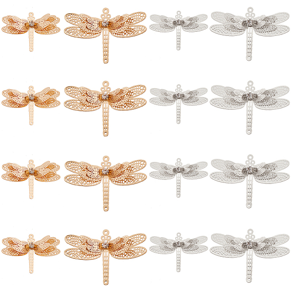 16шт 4 стиль латунные филигранные соединительные звенья наборы, с кристально горный хрусталь, стрекоза