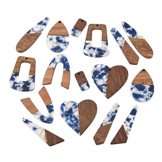 Pendentifs en bois de noyer et résine transparente, charme de formes mixtes