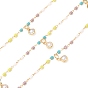 Brass & Glass Seed Beaded & ABS Plastic Pearl Chain, Round & Column, Soldered, with Spool