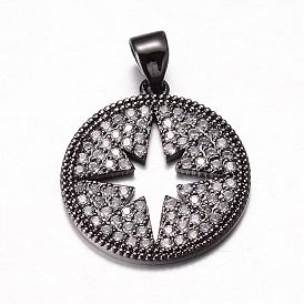 Brass Micro Pave Cubic Zirconia Pendants, Flat Round