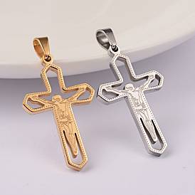 Cross Ion Plating(IP) 304 Stainless Steel Pendants, 33x19.5x2mm, Hole: 6x4mm