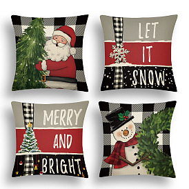 Christmas Santa Claus Snowman Linen Pillow Four-piece Sofa Cushion Cover Linen Bedside Cushion Cover