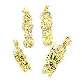 Priest Rack Plating Brass Micro Pave Cubic Zirconia Pendants, Cadmium Free & Lead Free, Long-Lasting Plated