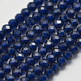 Synthetic Gemstone Beads Strands, Imitation Sapphire, Faceted, Round