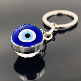 Alloy & Glass Ball Keychain for Women, for Home Wall Hanging Decorations, Round with Evil Eye