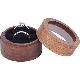 Boîtes à bagues de fiançailles en bois de noyer, étui de rangement pour boîte à bijoux, avec fenêtre transparente et éponge à l'intérieur, adapter pour 2pcs anneaux, colonne