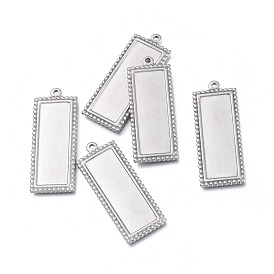 304 Stainless Steel Pendant Cabochon Settings, Plain Edge Bezel Cups, Rectangle