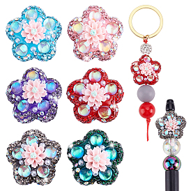 6 шт. 6 цвета бусины из полимерной глины ручной работы со стразами, с пластиковым, цветок