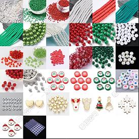 Kit de fabricación de joyería diy, incluyendo vidrio y arcilla polimérica y cuentas de plástico acrílico y ccb, Colgantes de la aleación del esmalte, tema de la Navidad