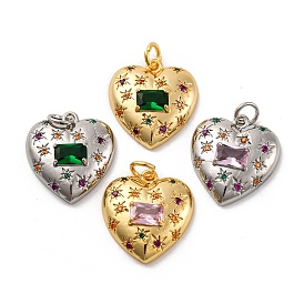 Brass Micro Pave Cubic Zirconia Pendants, with Glass, Long-Lasting Plated, Lead Free & Cadmium Free, Heart