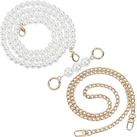 3Pcs 3 Style Acrylic Imitation Pearl Beads & ABS Plastic & Iron Curb Link Bag Strap Chains, with Clasps