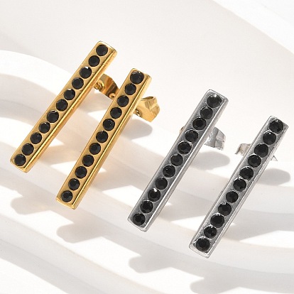 304 из нержавеющей стали серьги, со стразами, ионное покрытие (ip), прямоугольные