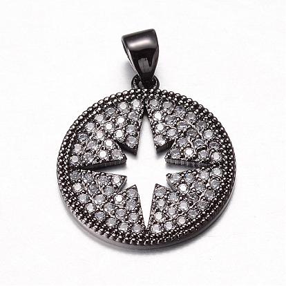 Brass Micro Pave Cubic Zirconia Pendants, Flat Round
