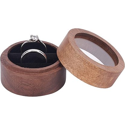 Boîtes à bagues de fiançailles en bois de noyer, étui de rangement pour boîte à bijoux, avec fenêtre transparente et éponge à l'intérieur, adapter pour 2pcs anneaux, colonne