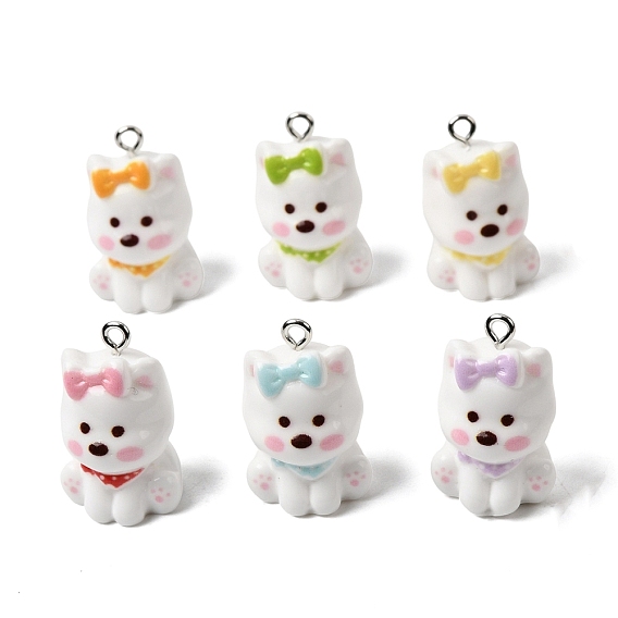 Непрозрачные подвески смолы, собачка с подвеской в виде бантика, с платиново-железными петлями