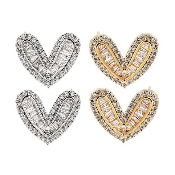 Латунные серьги-гвоздики в форме сердца с покрытием стойки, с четким кубического циркония, без кадмия и без свинца, долговечный