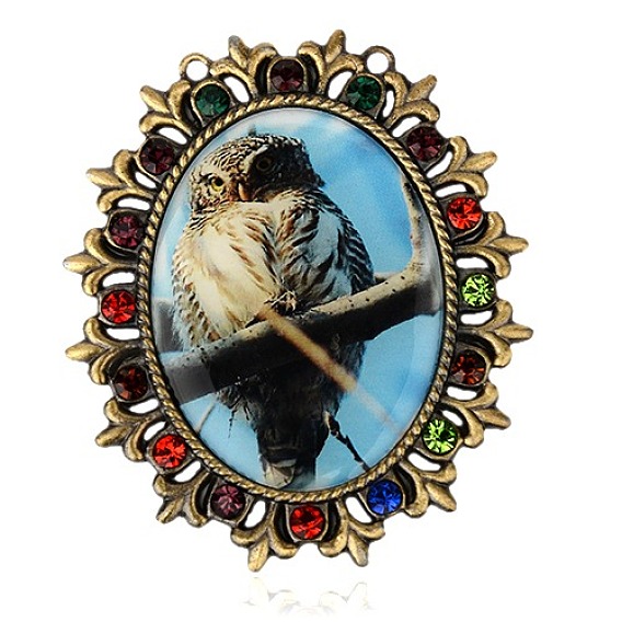 Tibetan Style Alloy Resin Big Pendants, Long-Lasting Plated,  Oval, Antique Bronze Metal Color, Nickel Free, 56x48.5x2.5mm, Hole: 2mm